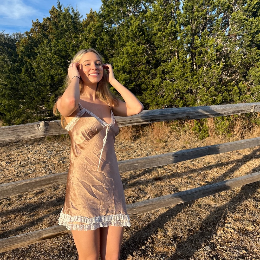 Vintage blush slip dress with pearls